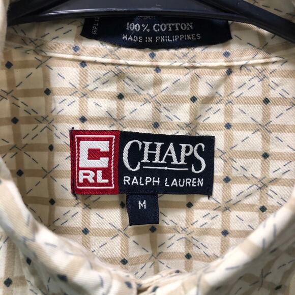 Ralph Lauren Chaps, men M, Short Sleeve, Tan & White diamond - Picture 4 of 5